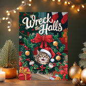 Ecraser les Halls Drôle Chat Carte de Noël