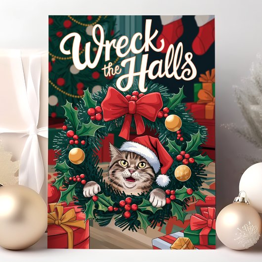 Ecraser les Halls Drôle Chat Carte de Noël