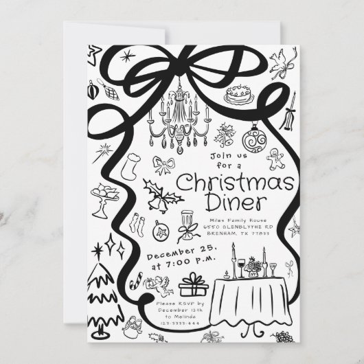 Écrire main Noël Diner Invitation (Devant)