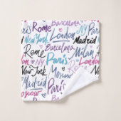 Ecrit à la main les villes célèbres du Motif mondi (Gant de toilette)