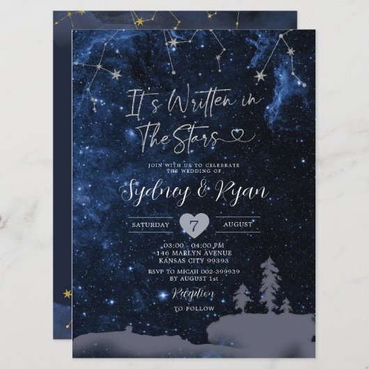 Écrit dans le Faire-part de mariage des étoiles (Devant / Derrière)