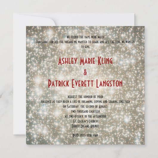 Écrit dans le faire-part de mariage d'étoiles (Dos)
