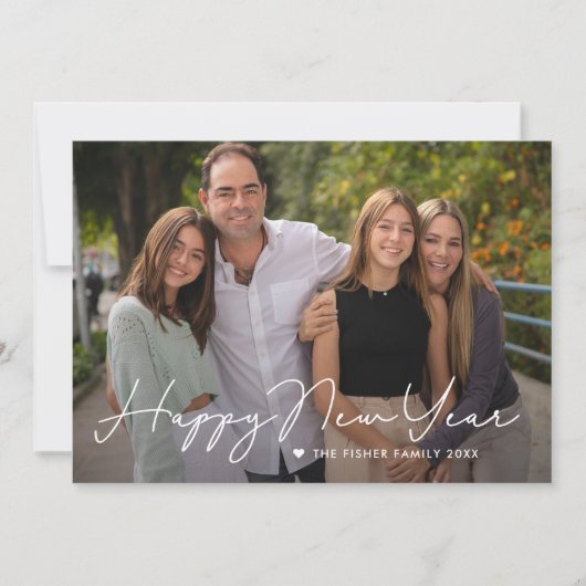 Écrit Simplement Heureux Carte photo du Nouvel An (Devant)