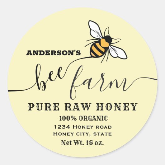 Écriture abeille ferme miel jarre étiquette (Devant)