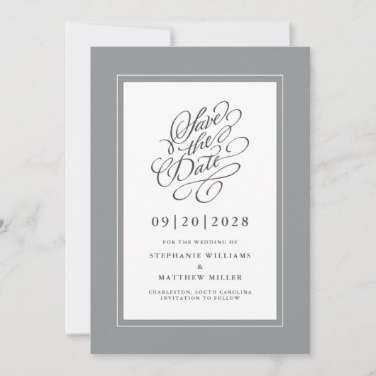 Écriture calligraphique grise pour faire-part de f (Devant)