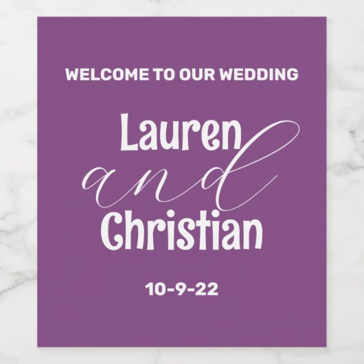 Écriture Carré foncé violet Mariage Étiquette de v (Étiquettes simples)