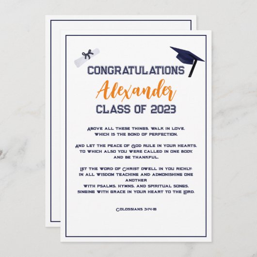 Écriture de diplôme Carte de voeux orange (Devant / Derrière)