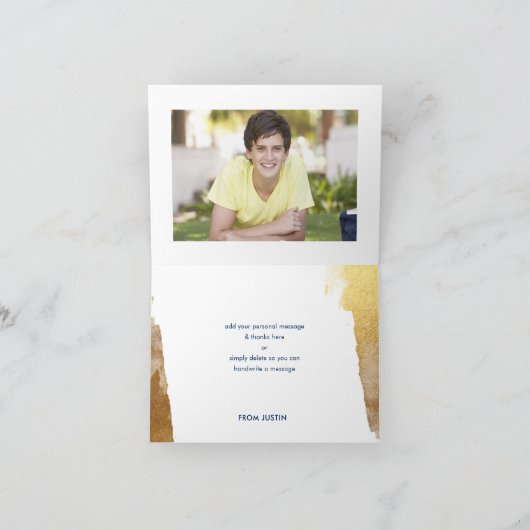 Écriture de marine dorée CARTE PHOTO Merci (Intérieur)