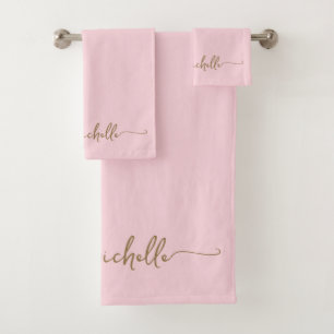 Écriture de nom de monogramme doré élégant rose bl
