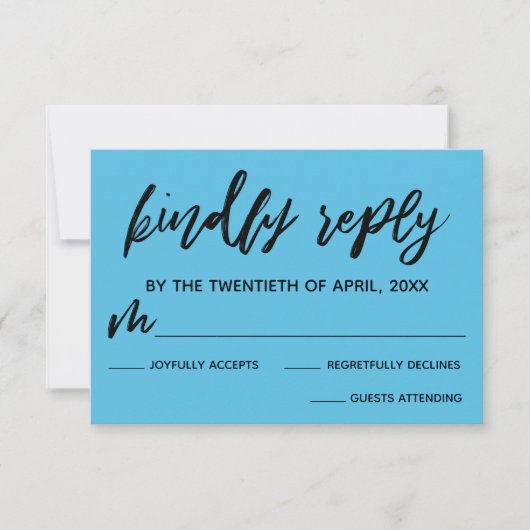 Écriture décontractée Carte RSVP de mariage bleu (Devant)