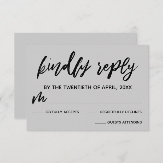 Écriture décontractée Carte RSVP de mariage gris c (Devant / Derrière)