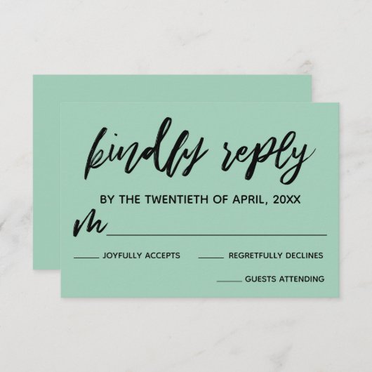 Écriture décontractée Carte RSVP de mariage vert c (Devant / Derrière)