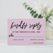 Écriture décontractée Lumière Mariage Mauve Carte  (Debout devant)