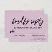 Écriture décontractée Lumière Mariage Mauve Carte  (Devant / Derrière)