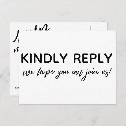 Écriture décontractée Noir Blanc Menu Choix RSVP (Devant / Derrière)