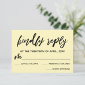 Écriture décontractée Pale Jaune Mariage Carte RSV (Debout devant)