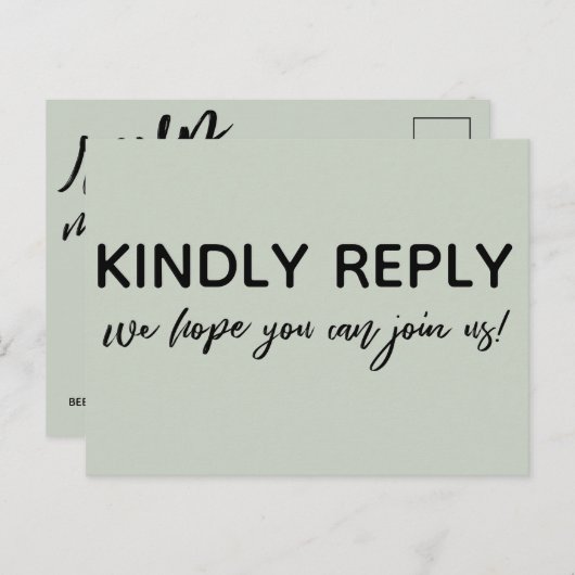 Écriture décontractée Sage Vert Menu Choix RSVP (Devant / Derrière)