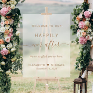 Écriture dorée chic givré Mariage Bienvenue