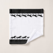 Écriture élégante et chevaux stylisés sur fond bla (Gant de toilette)