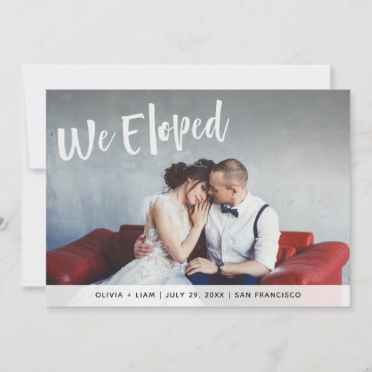 Écriture en blanc gras| On Eloped Photo Faire-part (Devant)
