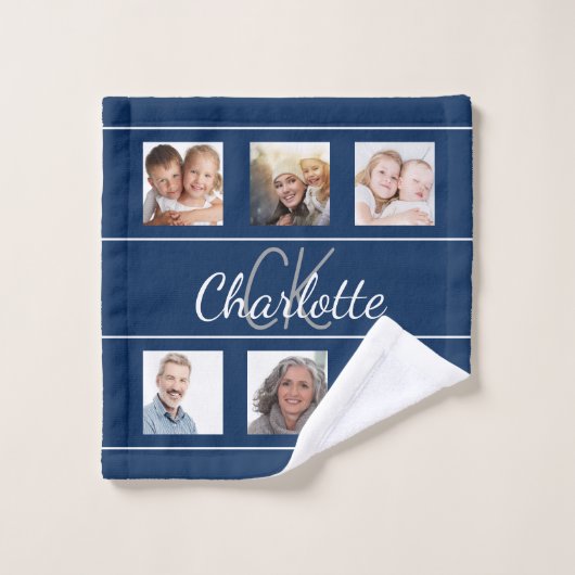 Écriture en monogramme bleu marine (Gant de toilette)