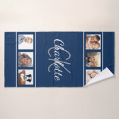 Écriture en monogramme bleu marine (Serviette de bain)