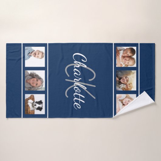 Écriture en monogramme bleu marine (Serviette de bain)