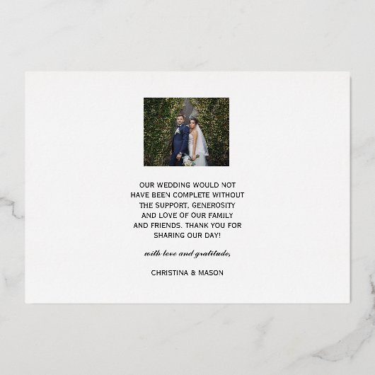 Écriture feuille or mariage photo carte de remerci (Verso)