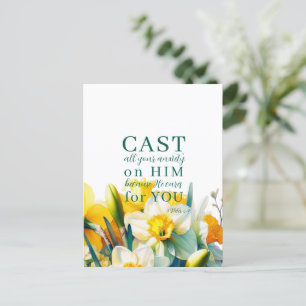 Écriture florale 1 Pierre 5:7 Carte postale