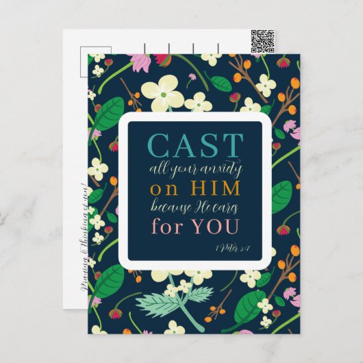 Écriture florale 1 Pierre 5:7 Carte postale (Devant / Derrière)