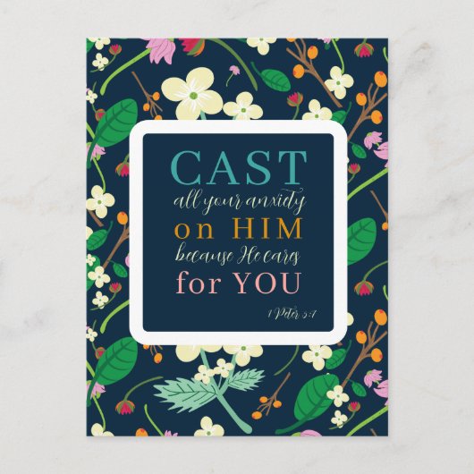 Écriture florale 1 Pierre 5:7 Carte postale (Devant)