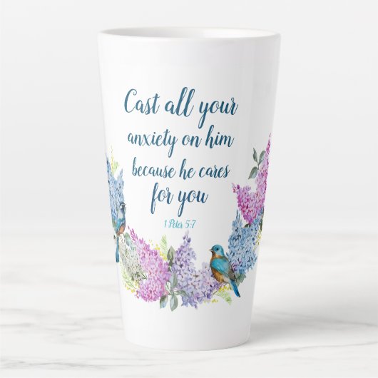 Écriture florale moderne 1 Pierre 5:7 Café Mug (Devant)