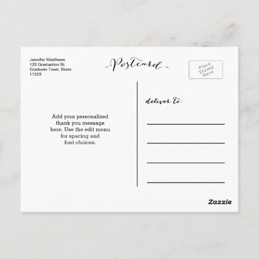 écriture manuscrite | Carte postale Merci de diplô (Dos)