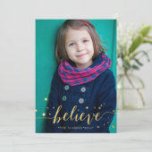 Écriture manuscrite Gold Believe | Carte photo de  (Debout devant)