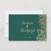 Écriture manuscrite mandala vert foncé or RSVP (Dos)