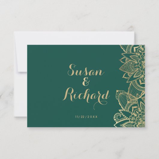Écriture manuscrite mandala vert foncé or RSVP (Dos)