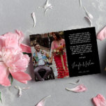 Écriture manuscrite noire Mariage photo Merci<br><div class="desc">Carte de remerciements romantique avec deux de vos photos de mariage,  une plus petite d'un côté et une plus grande de l'autre. Merci dans un script d'écriture manuscrite moderne,  vos noms aussi,  avec un texte de remerciement imprimé ci-dessus.</div>