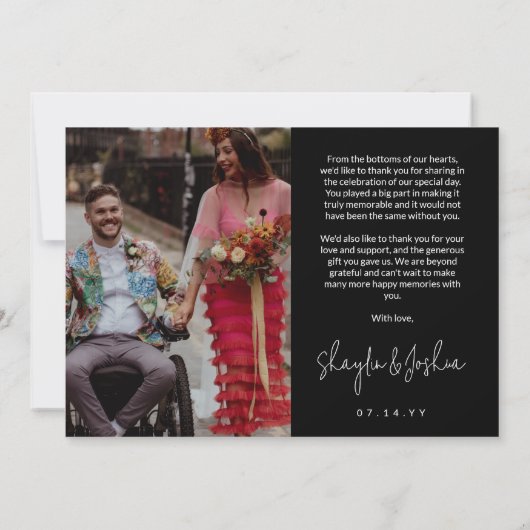 Écriture manuscrite noire Mariage photo Merci (Dos)