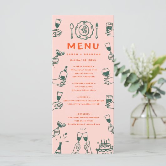 Écriture manuscrite Retro Mariage Menu (Debout devant)