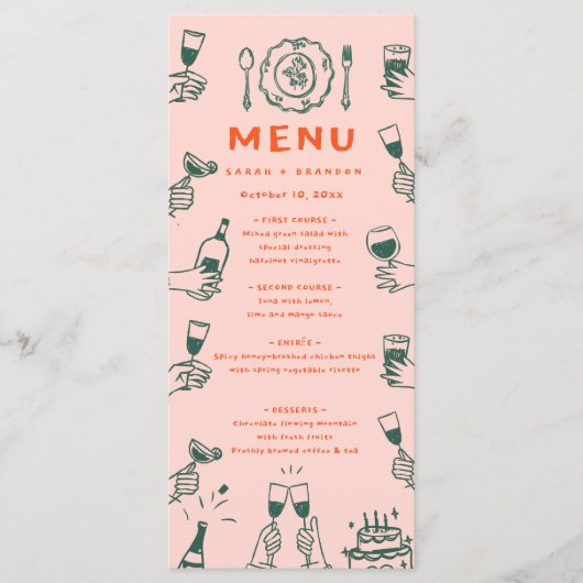 Écriture manuscrite Retro Mariage Menu (Devant)