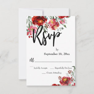 Écriture manuscrite RSVP Bourgogne Rouge Fleurs de