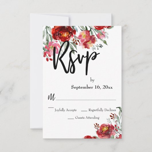 Écriture manuscrite RSVP Bourgogne Rouge Fleurs de (Devant)