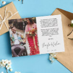 Écriture manuscrite Script Photo Mariage Merci<br><div class="desc">Carte de remerciements romantique avec deux de vos photos de mariage,  une plus petite d'un côté et une plus grande de l'autre. Merci dans un script d'écriture manuscrite moderne,  vos noms aussi,  avec un texte de remerciement imprimé ci-dessus.</div>
