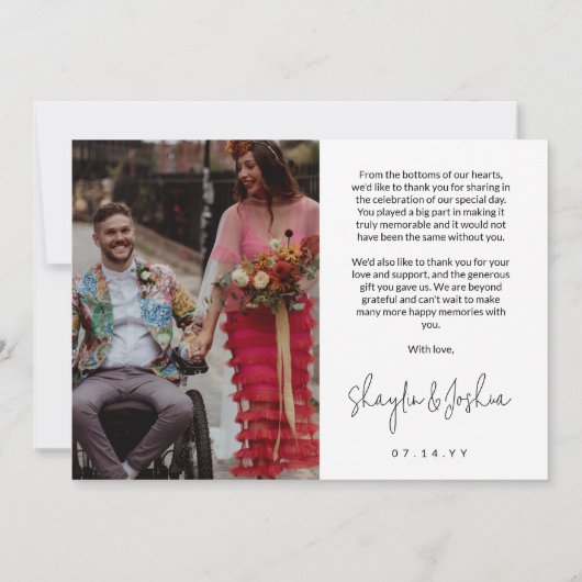 Écriture manuscrite Script Photo Mariage Merci (Dos)