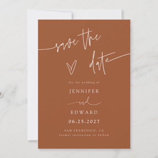 Écriture Manuscrite Terracotta Save The Date (Devant)