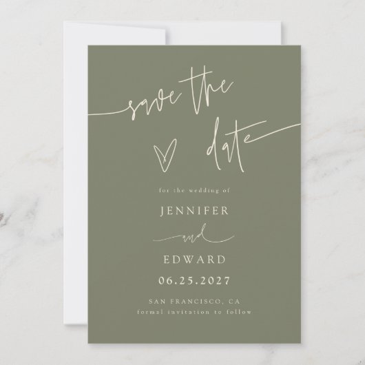 Écriture Manuscrite Vert Sauge Save The Date (Devant)