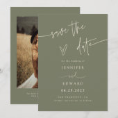 Écriture Manuscrite Vert Sauge Save The Date (Devant / Derrière)