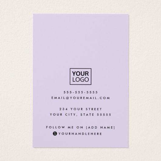 Écriture moderne ajouter logo violet carte d'affic (Dos)