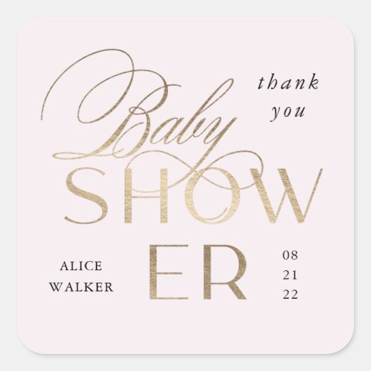 écriture moderne élégant autocollant carré baby sh (Devant)