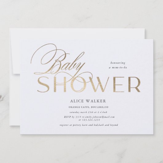 écriture moderne élégante invitation baby shower (Devant)